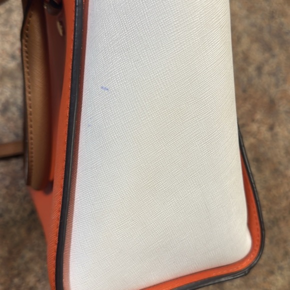 Michael Kors Leather Crossbody Bag With Handles Top Zipper Closure Orange White - Picture 12 of 16